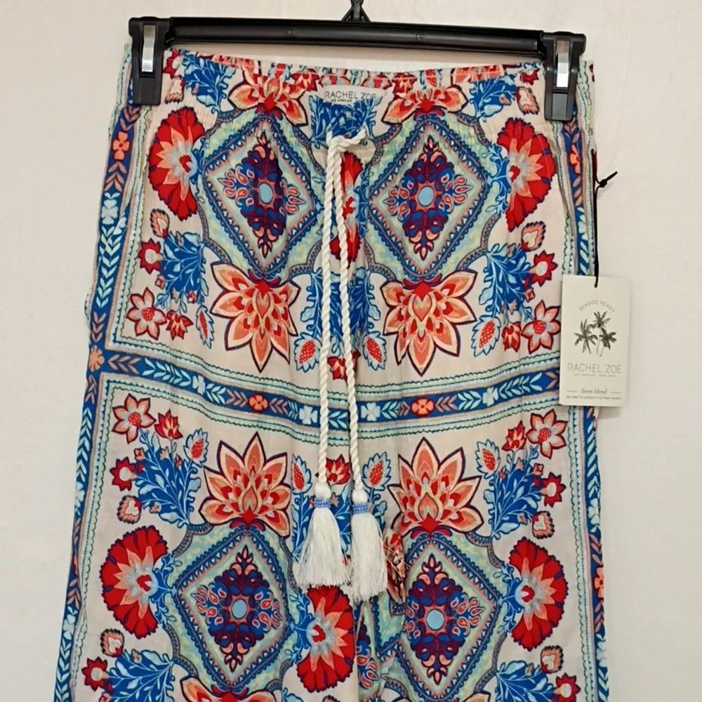 Rachel Zoe Seaside Ready Linen Blend Elastic Waist Wide Leg Pants Size M NWT